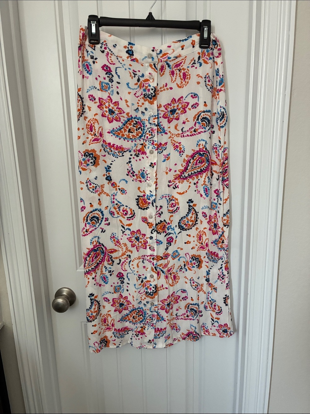 Paisley Midi Skirt in White with Multicolor Print